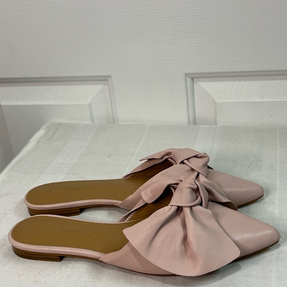 Rebecca Minkoff pale pink Alexis leather bow flat mules size 8 FLAW NWOB - Picture 2 of 14